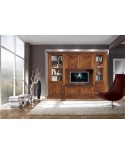 PARETE LIBRERIA PORTA TV L 298 P 56 H 237 LEGNO MASSELLO IN FINITURA NOCE BASSANO INTARSIATO