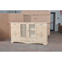 CREDENZA CREDENZONE VETRINA DECORATA AVORIO PENNELLATO - codluis 1037