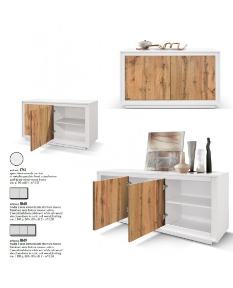 CREDENZA MADIA 2 ante ammortizzate 140x50 struttura bianco frassinato ante  finitura rovere rustico - Estea Mobili