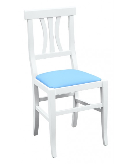 Sedia laccato bianco con fondino ecopelle azzurro, L.46 H.90 P.44 HS.48 -  Estea Mobili