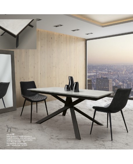 Tavolo allungabile 140x80 con 1 all. cm. 60 base metallo e piano finitura  grigio cemento - Estea Mobili